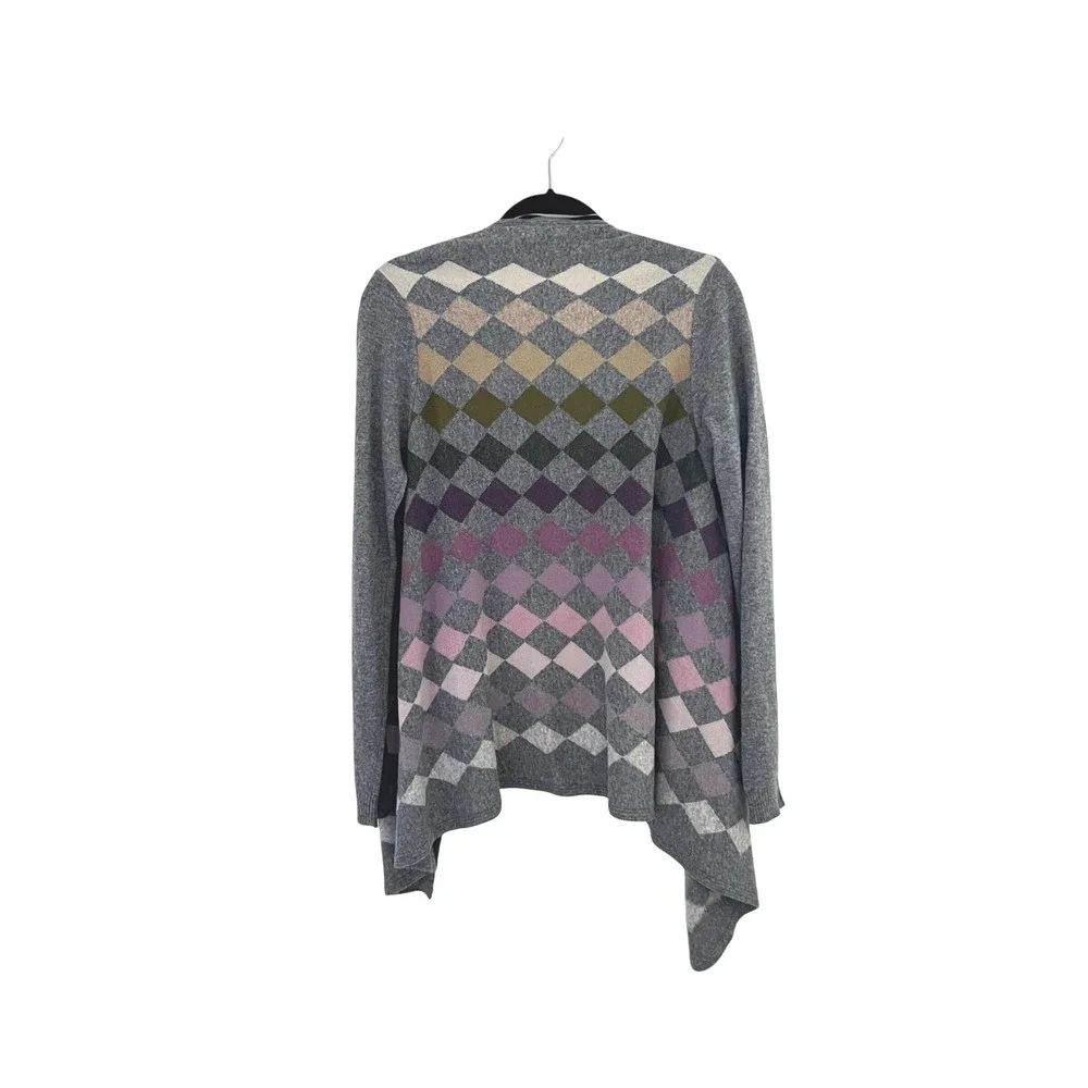 Stile Benetton Wool Blend Grey Argyle Diamond Academia Preppy Cardigan Sweater S - Picture 3 of 9